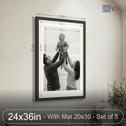 Image of VCK 24x36 Poster Frame 5 Pack, Black Wood, 20x30 Mat, for Gallery Wall