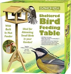 GardMaxWOODEN BIRD TABLE WITH BUILT IN LARGE FEEDER FREE STANDING BIRDS FEEDING STATION