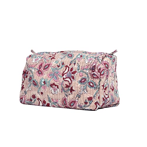 Image of Hanging Travel Toiletry Bag for Women | 100% Cotton Handblock Printed Makeup Cosmetics Pouch