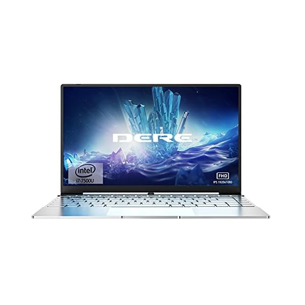 DERE V14 AIR Laptop 14.1 inches Thin Laptop Computer, Intel i7-7500U Processor, 16GB DDR4, 512GB SSD, 1920x1080 FHD Display Backlit Keyboard Full Metal Body Windows 10, USB 3.0, Type C, Silver