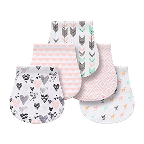 Burp Cloths Baby Burp Set, Burping Cloth Newborn Towel for Newborns Boys Girls 5 Pack 100% Cotton (Little Deer)