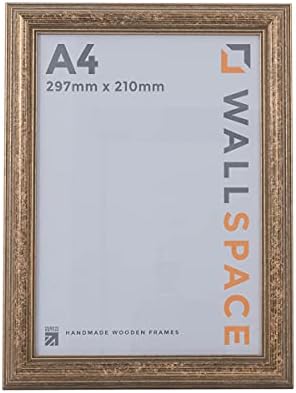 Wall Space A4 Gold Frame | Antique A4 Gold Picture Frames 297 x 210 | Gold A4 Picture Frames | Gold A4 Photo Frames perfect for A4 Certificate Frames and are made from WOOD and have REAL GLASS