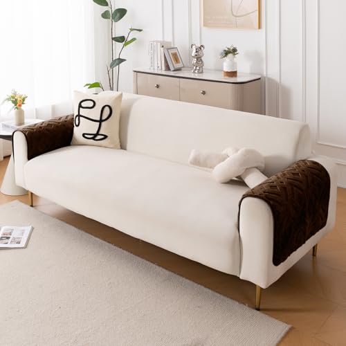 Image of HOKIPO 'Velvet Maze' Premium Anti-Slip Sofa Armrest Covers| 1 Pair - Dark Brown (AR-6278-DBR-L*2)