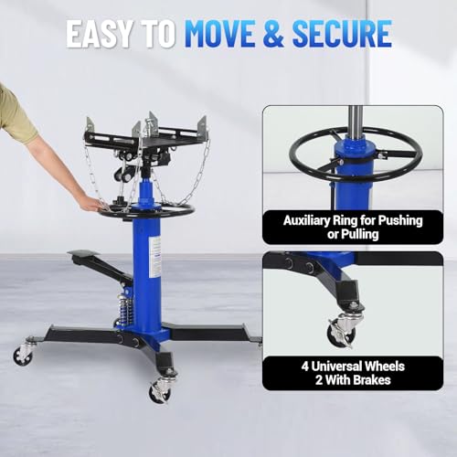 Image of GarveeTech 2-Plunger Transmission Jack, 1322 LBS (3 /5 T) Capacity 33.5 in- 69 in High Lifting Height, 2-Stage Hydraulic Telescopic Jack, Heavy Duty Floor Jack w /Foot Pedal, 360 Swivel Wheel, Blue