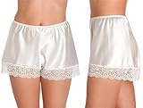 French Knickers Women, Comfy Satin Shorts Silk PJs for women, Intimate Womens Nightwear Sexy Knickers, Sizes 10 to 28 Plus Size Lingerie UK(Ivory,10-12)