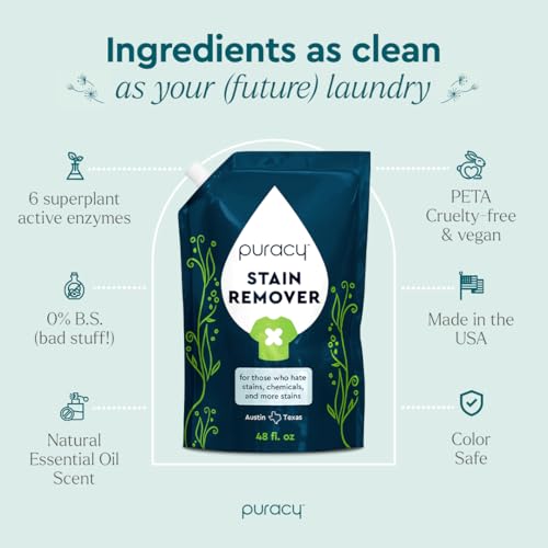 Puracy Stain Remover, Natural Travel and Laundry Stain Cleaner for Clothes, Baby Essentials, Kids Stains, Oil and Fabric Spot Cleaner, Unscented (Stain Remover Spray, 48 fl oz)