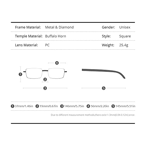 Image of HEPIDEM 100% Really Buffalo Horn Glasses,Square Rimless Luxury Buffs Eyeglasses with Zircon Diamonds