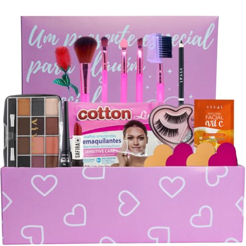 Kit de Maquiagem Completo com 9 Itens Paleta de Sombras Pincéis Batom Delineador Cílios Acessórios Caixa Elegante Beleza e Criatividade Lindo Sagaro Makeup