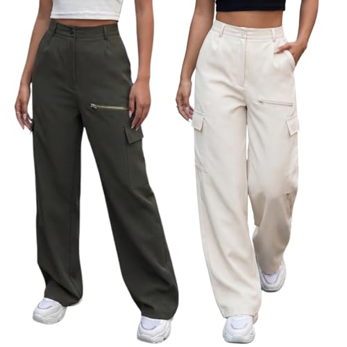 Image of GRECIILOOKS Cargo Pants For Woman | Trousers For Womans |High Waist Trouser for Women - Flared Parachute Pants with Side Pockets |Womens Cargo Pant | Elegant for College & Events (Available in Plus Size)