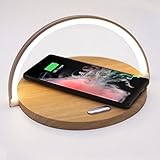 Lamparas de mesita de noche - Lampara cargador inalambrico – Lámpara de mesa con 3 niveles de luz y carga de móvil sin Cable – Lampara Multifuncional con control táctil (Madera)