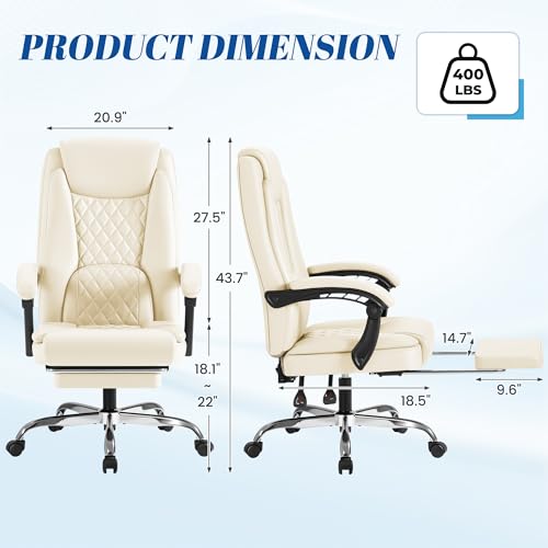 Image of Furmax Office Chair with Footrest Ergonomic High Back Design Executive Computer Desk Chair400lbs, 90-135 Reclining Leather Home Office Desk Chairs Swivel Task Chairs with Wheels (Beige)