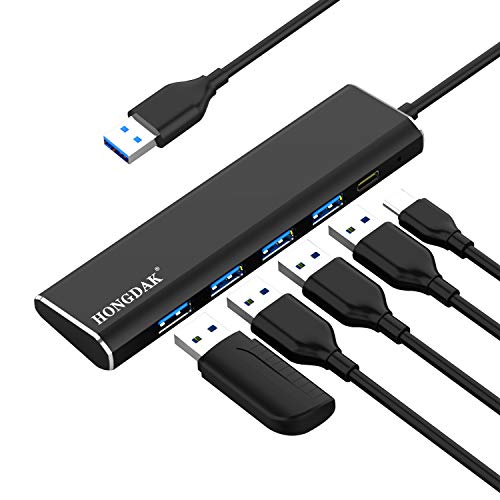 USB 3.0 Hub, HONGDAK 5 in 1 USB Hub with 4 Ports USB Type C Ultra Slim 3.0 Hub Splitter Adapter for Desktop Computer PC,PS4, Laptop,MacBook, Surface Pro,iMac,Mac Mini,Flash Drive