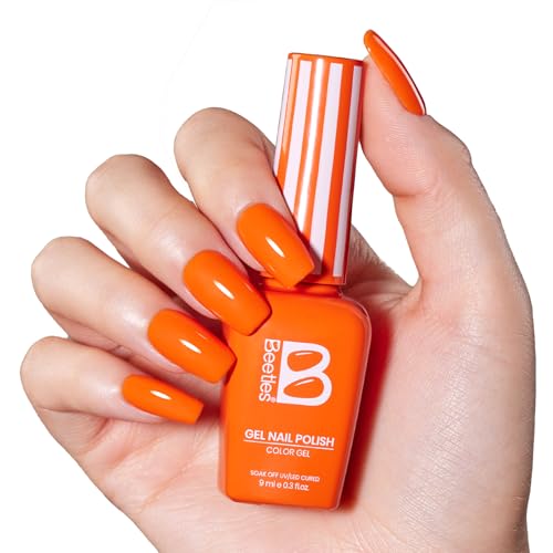 Image of beetles Orange Gel Polish - Citrus Pop Summer Voyage, 9ml Carly Coral Peach Bright Orange Color Summer Nails Soak Off UV LED Nail Lamp Gel Polish Nail Art DIY Manicure