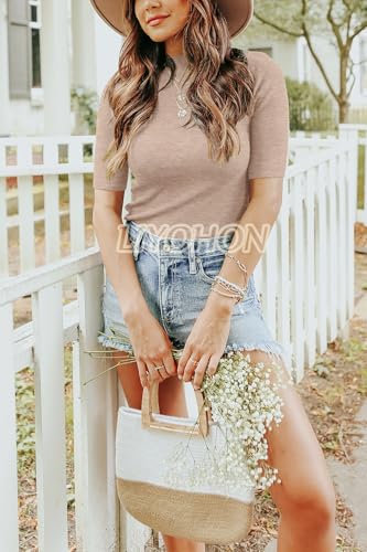 LIYOHON Womens Tops Dressy Casual Mock Turtleneck Business Short Sleeve T Shirts Going Out Tops 20252