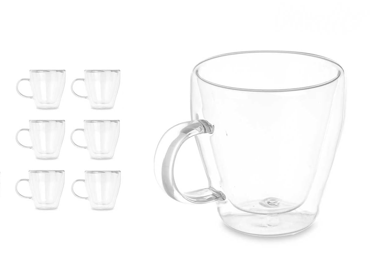 Set di 6 tazze a doppia parete Borosilicato, tazze termiche per bevande calde e fredde, tazze da tè, caffè, cappuccino, set completo di 6 bicchieri, vetro termico e leggero ( - 270 ml)