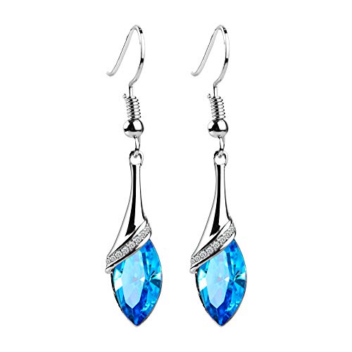 JOLVVN Boucles d'oreilles en Argent 925 avec Boîte Simple Boucles Femme Bijoux Cadeau Femme Fille (Longues Cristal Bleu)