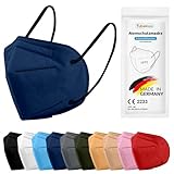 TubeRoo FFP2 Maske blau dunkelblau 5 Stück Masken aus Deutschland, Made in Germany, weiche Ohrschlaufen Bänder, Atemschutzmaske, Mundschutz