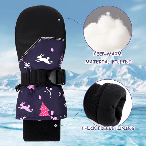 Image of Duoyeree Toddler Winter Gloves, Waterproof Fleece Lined Ski Mittens 1-6Y | Waterproof outer fabric with thick soft lining, keeps toddlers' hands dry and warm during snow play