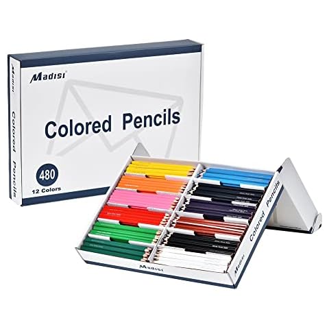 Madisi Colored Pencils Bulk - Pre-Sharpened - 12 Assorted Colors - 480 Bulk pack Cover
