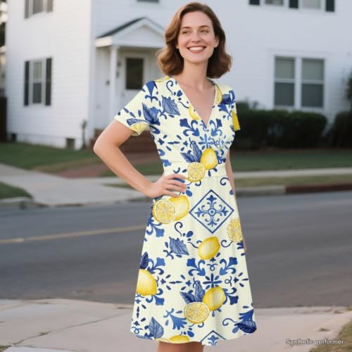 Image of Women's Summer Dresses Short Sleeve Formal Dresses with Pockets | Lightweight polyester fabric delivers cool airflow during hot summer outdoor activities