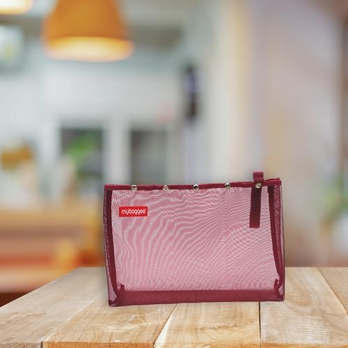 Image of Large 5 Snaps Mesh Travel Knitting Bag with Snap Opening, Lightweight Nylon Storage Pouch for Yarns, Needles and Accessories (Red)