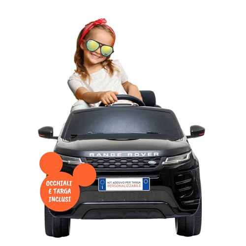 BabyCar Range Rover Evoque | Macchina per Bambini Elettrica Telecomandata 12V 2 Motori 35W | Auto Elettrica per Bambini 2 Posti con Sedile in Pelle | Licenza Ufficiale | Nero, MP4, Occhiali-Targa
