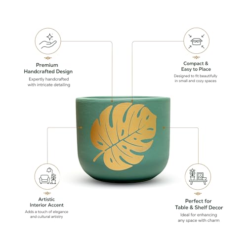 Image of Urban Plant Monstera Muse Handcrafted Terracotta Planter | Monstera Leaf Design | Indoor Clay Pot for Living Room | Artisan Decorative Flower Pot | Drainage Hole | 4.5 Inch