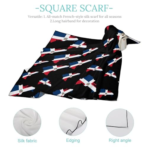 Dominican Republic Flag Map Bandanas for Women Satin Silk Head Scarf Multipurpose Square Scarves Clothing Accessories4