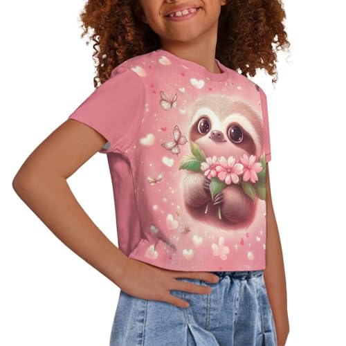 Image of Girls Summer Crop Top Outfits Short Sleeve T Shirts Kids Cute Clothes Tees Blouse