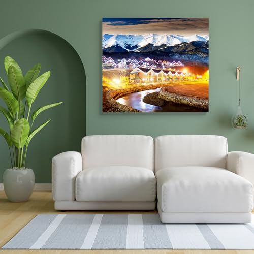 Image of Pitaara Box Christmas Night | Canvas Painting for Bedroom & Living Room | Engineered Wood Frame | 27 x 24 inch (69 x 61 cms)