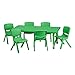 BOWERY HILL 7 Piece Plastic/Steel Rectangular Activity Table Set in Green