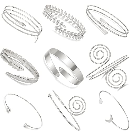 WAINIS 9 PCS Pieces Arm Cuff Upper Arm Band Cuff Bracelet Bangle for Women Silver Gold Adjustable Armband Set - Main Image
