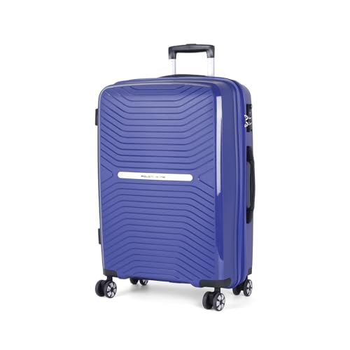 Mala de Viagem Azul Média 23kg em Polipropileno, Expansível Antifurto, Cadeado TSA para Viagens Internacionais - Polo King Linha de Luxo Tulum
