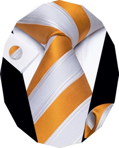 Image of YourTies Striped Ties for Men Classic Woven Silk Necktie with Handkerchief Cufflinks Set Formal Business Party Wedding