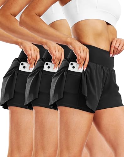 CADMUS 2 in 1 Women's Spandex Athletic Shorts Gym Yoga Shorts Pockets