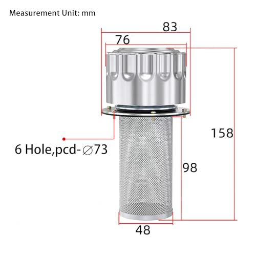 Image of Hydraulic Tank Breather Cap - 40 Micron Filtration, 6-Hole Stainless steel, Flange Type, Fits Hydraulic Reservoir & Oil Ventilation (88CFM Flow Rate)