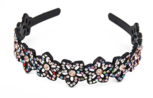 Yeshan Rhinestone and Crystal Beaded Flower Design Plastic Headband, Hairband for girls,Multicolor