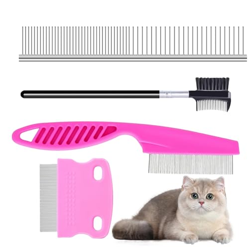 Combo de cepillos para perros y gatos: suministros de aseo multiherramienta, cepillo más pulido para control de desprendimiento, rastrillo ergonómico seguro y peine de cerdas para depilación de mascot