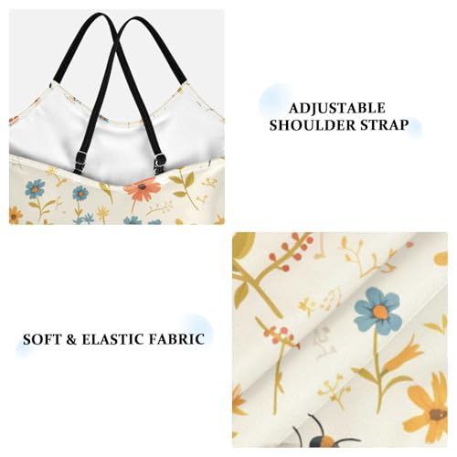 Vintage Embroidery Honey Bee with Wild Flowers Kids Girls 1-Piece Swimsuit Summer Swimwear Adjustable Strap Quick-Dry3