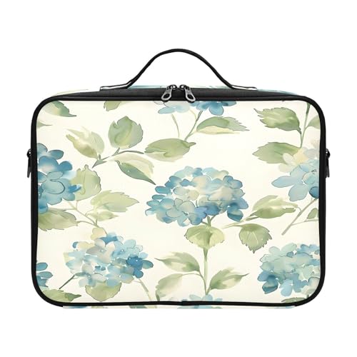 zyrtty Travel Makeup Train Case Light Blue Hydrangea Pattern Cosmetic Organizer Portable Storage Bag with Adjustable Dividers for Cosmetics Brushes Toiletry Jewelry Digital Accessories