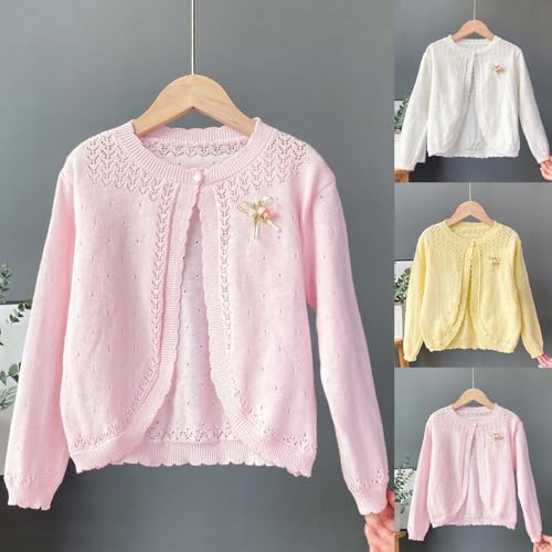 Girls Hollow Cardigan Sweaters Cute Flower Appliques Button Down Long Sleeve Knit Kids Fall Winter Outerwear for 0-13 Years2