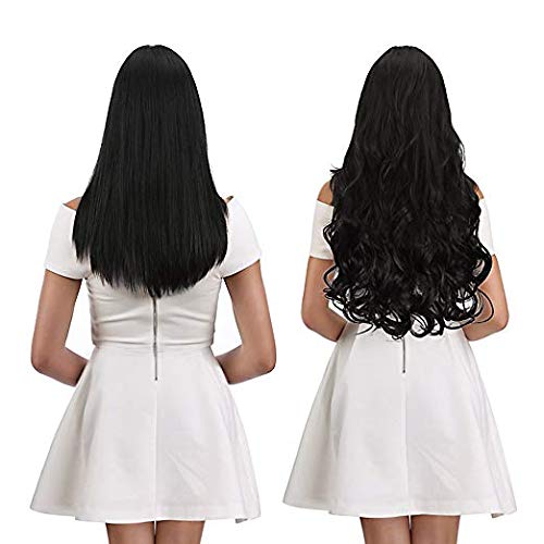 5-Clip Curly/Wavy Hair Extensions for Women & Girls – 100g 1-Piece Half Wig Hair Extension for Instant Volume & Length | Natural-Looking Clip-In Hairpiece Synthetic Fibers Black 1