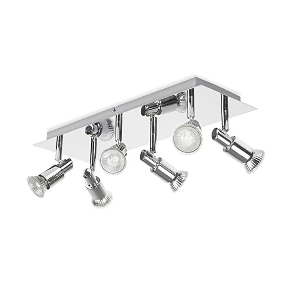 ROMKE Modern Rectangular Silver Chrome 6 Way GU10 Ceiling Spotlight Adjustable Ceiling Kitchen Lights