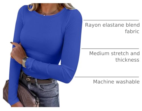 Image of ANRABESS Women Long Sleeve Shirts Rib Knit Slim Fit Tops Basic Tee Spring Outfits Casual T-Shirt Underscrubs Layer Clothes
