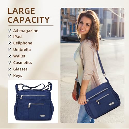 Image of Crossbody Bag for Women, Multi Pockets Waterproof Nylon Shoulder Handbag, Lightweight Crossbody Purse for Ladies