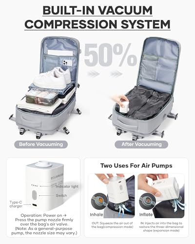 Image of coofay Vacuum Backpack Travel with Pump Vacpack Travel Backpack with Vacuum System Mochila de Viaje Compresion al Vacio Easyvacpack Airbag Backpacks for Traveling Carry on Luggage