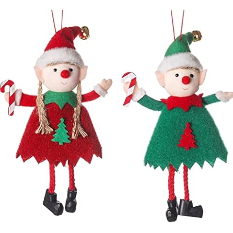 2Pcs Christmas Tree Elf Decoration,Christmas Plush Elf Hanging Ornament 6.3Inch,Boy and Girl Elf Doll Decor for Christmas Tree (Crutches Elf) Cover