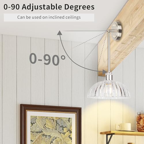 Image of JYO 10 inch Brushed Nickel Pendant Lighting, Vintage Single Pendant Light Fixtur with Ribbed Glass, Pendant Light for Kitchen Island Bedroom Hotel Living Room