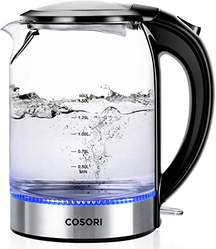 COSORI Glass Electric Kettle 1.5L, Cordless Water Tea Kettle with LED Illuminated, British Thermostat, Auto-Off& Boil-Dry Protection, Food-Grade Stainless Steel Inner Lid& Bottom, BPA Free, 2200W
