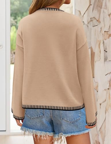ZESICA Women's Oversized Long Sleeve Sweaters Fall Crewneck Color Block Loose Ribbed Knit Pullover Tops3